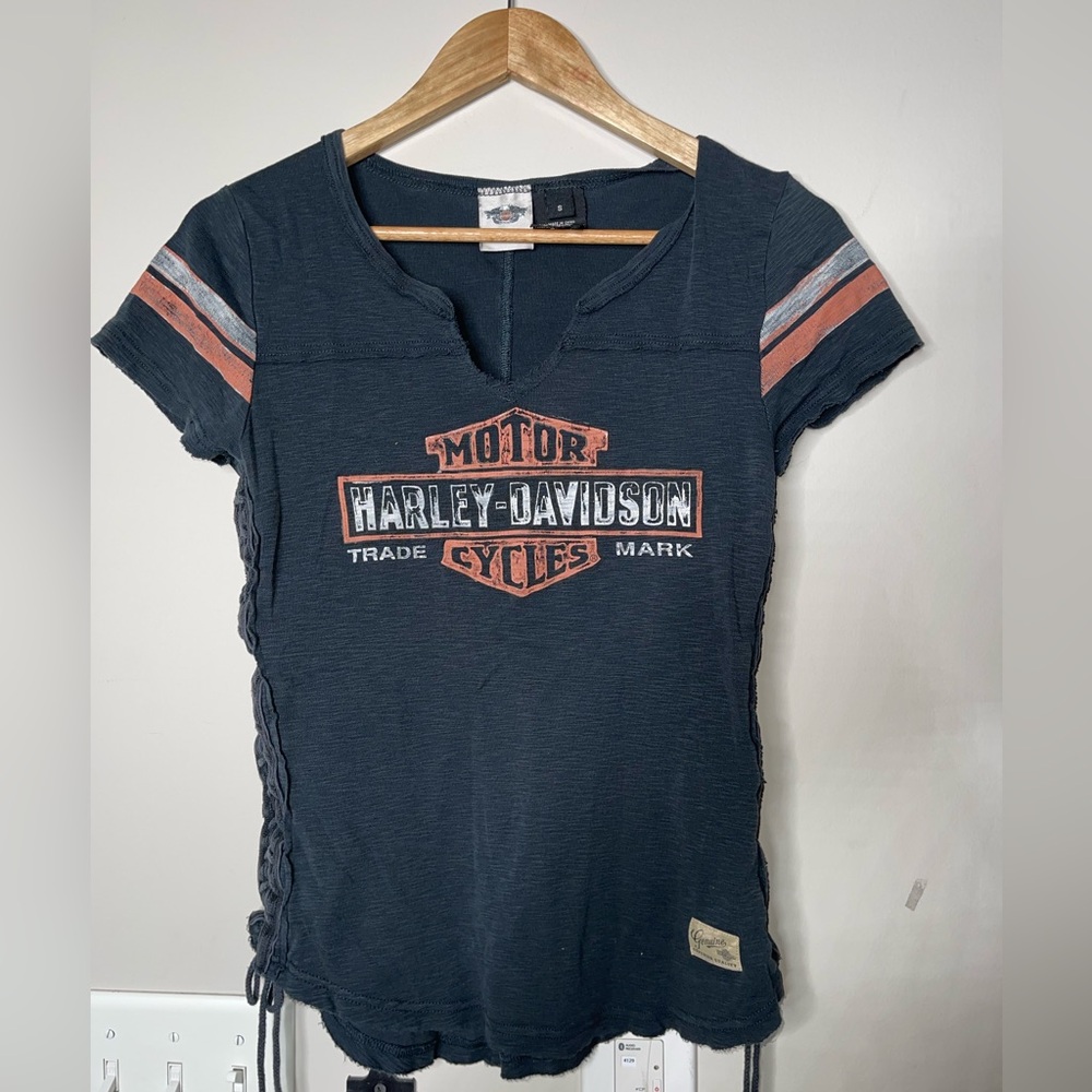 Harley-Davidson Women's Black Tee with Orange Stripes